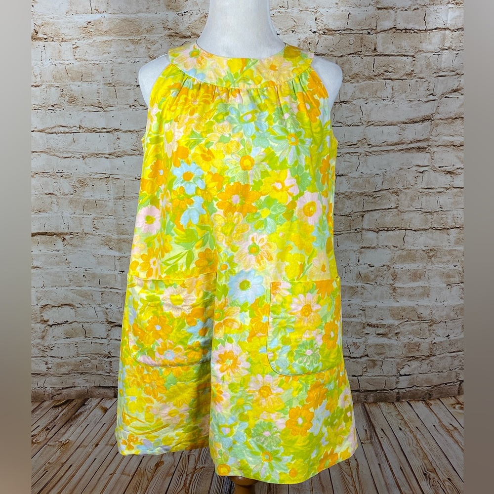 Vintage 1960's  Home Sewn Yellow Floral maternity Tent Blouse  Minidress Small